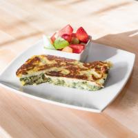 Spinach Quiche · Greek-style, crustless, heart healthy, with fresh fruit.