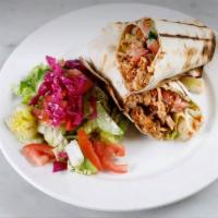 Chicken Gyro Wrap · Daily cut and cooked chicken meat gyro, tomatoes, cucumber, romaine hearts, tzatziki sauce w...