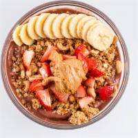 Protein Power Bowl · Protein packed blend of strawberry, banana, raw cocoa powder, protein powder (whey or plant ...