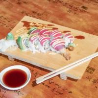 Playboy Roll Special · Tempura shrimp topped with fresh tuna & avocado.