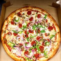 Deluxe Pizza · Pepperoni, sausage, mushroom, onion and green pepper.