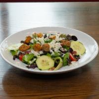 The Ranch Salad · Mixed greens, olives, cucumber, mozzarella, tomatoes, bacon, croutons and mixed with ranch d...