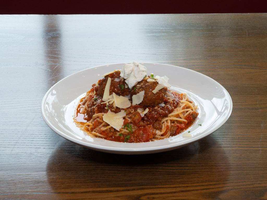 Pasta and Meatballs · Meatballs, homemade marinara meat sauce, herbed ricotta and your choice of pasta.