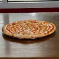 Buffalo Chicken Pizza · Fresh mozzarella, chicken, spicy Buffalo sauce, diced celery, red onions  and drizzled with ...