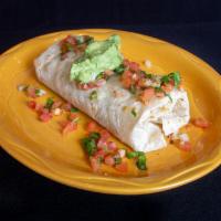 Regular Burrito · Meat, rice, beans, pico and guacamole.