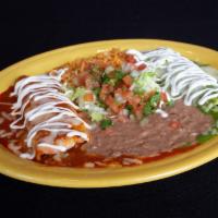 Enchiladas con Carne Combo Plate · Choice of meat, cheese, sour cream and red or green sauce. Includes beans, rice and pico.

S...