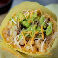 California Burrito · Con carne asada, french fries, sour cream, guacamole, and cheese.