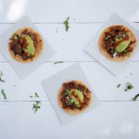 Adobada Tostadas · Tostada, Adobada, guacamole, pico de gallo