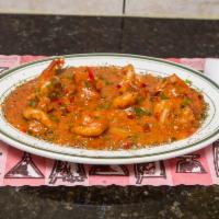 Camaron al Ajillo · Shrimp in garlic sauce.