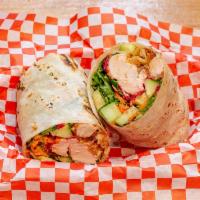 The Southern Belle · Hot chicken loungin' in a gluten-free wrap with fresh veggies; Fried or grilled. Spicy.