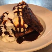 Double Stacked Brownie · two pieces of chocolate brownie, vanilla ice cream, Hershey's chocolate syrup, whipped cream