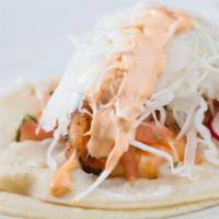 Popotta Fish Taco · Fish or Shrimp served with Mixed cabbage, pico de gallo, sour cream and chipotle mayo sauce.