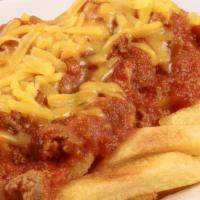 Chili Cheese Fries · Regular fries topped with our special chili sauce and shredded cheese