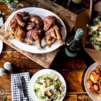 Rotisserie Chicken Family · One and 1/2 whole rotisserie chickens, maple bourbon glaze, caesar salad with dressing serve...