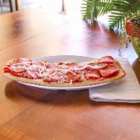 Italian Pepperoni Flatbread Pizza · Pepperoni, Tomato, Basil and Mozzarella.