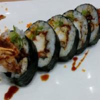Spider Roll · Whole crunchy soft-shell crab, avocado, masago and mixed greens served with sweet soy glaze....