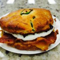 Cheddar Jalapeno Sconewich · Cheddar Jalapeno savory scone sliced open and filled with egg and cheddar cheese. Additional...