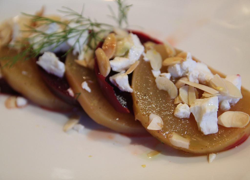 Roasted Beets · Goat Cheese, Shaved Almonds, Orange Zest, Fresh Dill