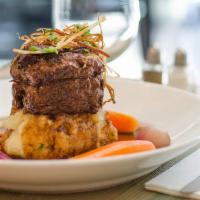 Adobo Braised Short Ribs · Mashed Potatoes, Carrots, Pickled Red Onion Slaw