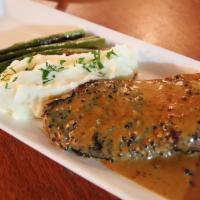 New York Strip Steak · Herb-Roasted Potato Wedges, Green Salad and Chimichurri Sauce