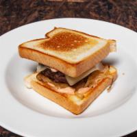 Patty Melt Combo · Grilled onions, pep sauce, swiss and American cheese, on grilled sliced French sourdough.