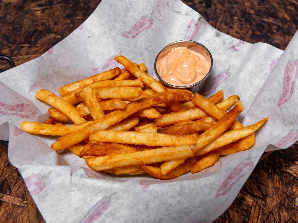 Fries Basket · Golden fried potato perfection, lightly seasoned with our secret blend of salt and spices. Served with the best fry sauce on earth.
