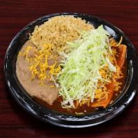 4. Two Enchiladas · 2 enchiladas, served with rice and beans.