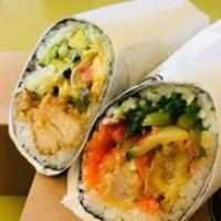 7. Burrito Roll · Mix-crab, avocado, salmon, tempura shrimp, cream cheese, jalapeno, carrot.