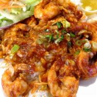31. Kahuku Style Stir Fried Garlic Shrimp · shrimp in house garlic sauce, cabbage.