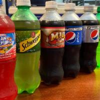 Bottled Soda 20oz · Pepsi, Diet, Orange, Ginger Ale, Cherry Pepsi, Hawaiian Punch, Mountain Dew, Brisk Iced Tea,