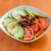 Small Antheia Salad · Romaine lettuce, green apple, tomatoes, cucumbers, cranberries, almonds and walnuts.