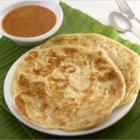 Malayan Flatbread · Multi-layered pastry and curry dipping sauce.