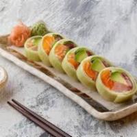 Sashimi Roll (No Rice) · Tuna, salmon, yellowtail, crabmeat and avocado wrap with cucumber.