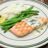 Grilled Salmon · Chefs Seasonal Vegetables, Roasted Potatoes