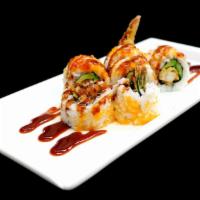 Shrimp Tempura Roll · Shrimp tempura, cucumber, avocado and masago with unagi sauce.