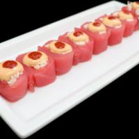 Scotty Roll · Crab inside wrapped with tuna and topped with spicy mayo and sriracha, no rice. Spicy.
