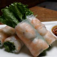 31. Two Piece Spring Rolls  · Goi cuon. Shrimp, vermicelli noodles, lettuce, mint leaves, bean sprouts wrapped in rice pap...