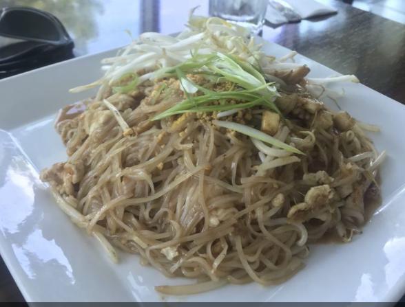 Phad Thai Chicken Noodle · Chicken, bean sprouts, peanuts, rice noodle and egg.