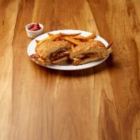 Fried Chicken Sandwich · Soft bun, crispy chicken breast, bacon, jalapeno pepper jack, caramelized onions and chipotl...