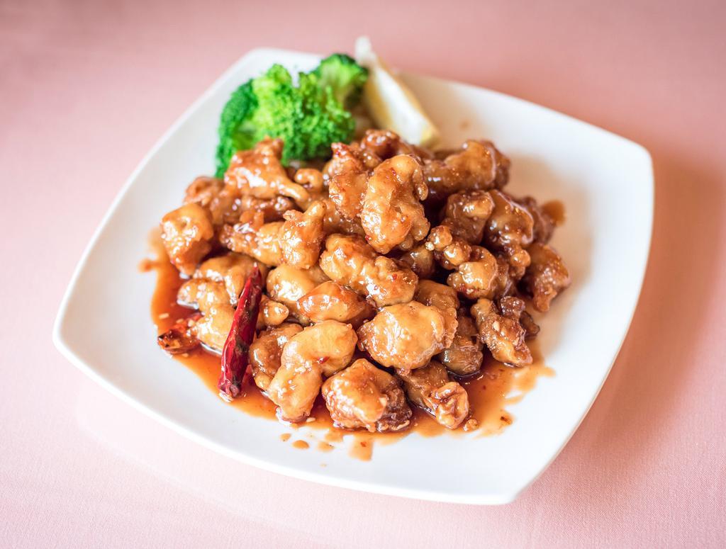 31. Tangerine Chicken · Deep-fried chicken with tangerine peels in a spicy and sweet sauce. Hot and spicy.