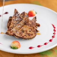 Gluten-Free Cinnamon Raisin French Toast · Browned bread with cinnamon and sugar. Prepared without gluten or ingredients that contain t...