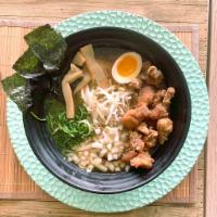 R5. Shoyu Ramen · Chicken broth with chicken, ajitama, curly noodle, menma, bean sprouts, diced white onion, s...
