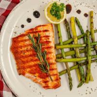 Grilled Salmon Fillet · Cooked on a rack over a grill. 