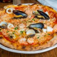 Seafood Pizza · Salmon, clams, calamari, mussels, and shrimps.