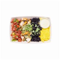 Daily Bowl (GF, DF)  · Grilled chicken, turmeric rice, black beans, lime tomato vinaigrette, cilantro jalapeno dres...