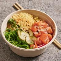 Lomi Lomi · Hawaiian salted salmon, onion and jalapeño, over rice, with house pickles, radish, sprouts a...