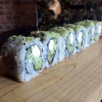 G. I. Jane Roll · Cucumbers, cream cheese, scallions and sesame seeds rolled in crushed wasabi peas.
