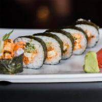Hot Hippy Roll · Spicy marinated tofu with scallions, peanuts, cucumbers and carrots. Vegan.

