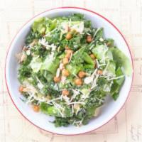Spicy Kale Caesar · with baby kale, fried chickpeas, ＆ shaved parmesan