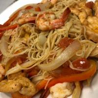 Spicy Jambalaya Pasta · Shrimp and chicken sauteed Cajun style with onions, peppers and tomatoes over ziti or white ...